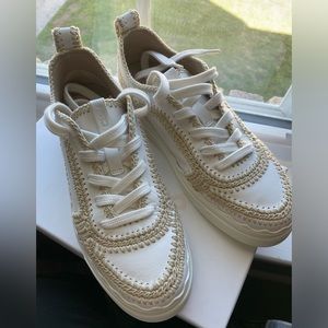 Chloe Lauren White Crochet Leather Platform Sneaker
